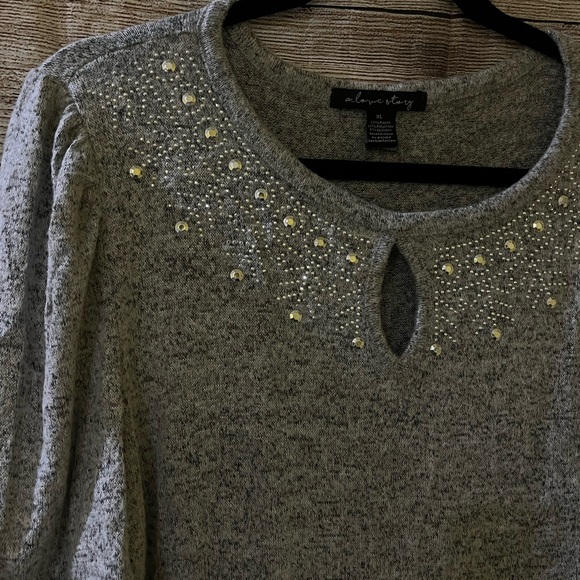 🤎3/$10 A Love Story Heather Gray Blouse Size XL - Picture 4 of 7